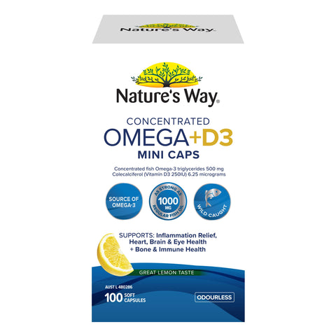 Nature's Way Concentrated Omega + D3 Mini Capsules 100 Pack Nature's Way Concentrated Omega + D3 Mini Capsules 100 Pack