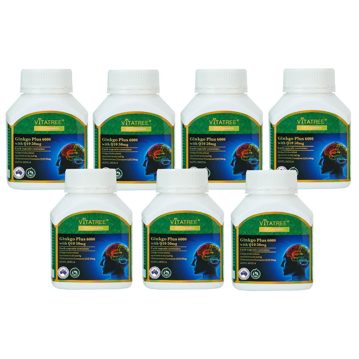 VITATREE Ginkgo Plus 6000 with Q10 50mg 7 x 60 Capsules - Special Bundle