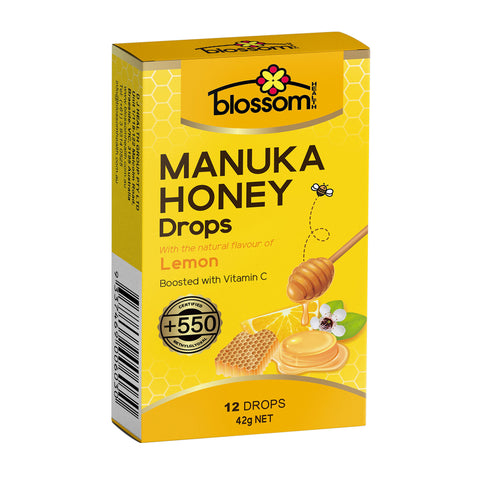 Blossom Manuka Honey 550+ Lemon Flavoured 12 Drops 42g Blossom Manuka Honey 550+ Lemon Flavoured 12 Drops 42g