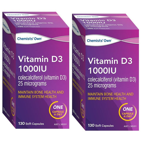 Chemists’ Own Vitamin D3 1000IU 2 x 130 Capsules - Special Bundles Chemists’ Own Vitamin D3 1000IU 2 x 130 Capsules - Special Bundles