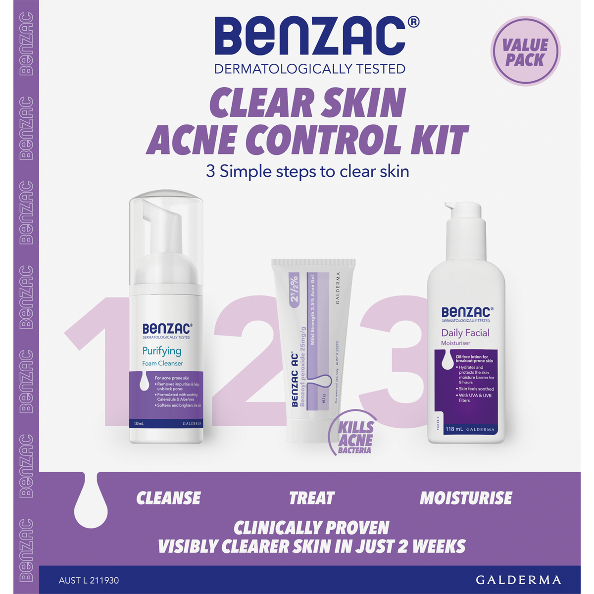 Benzac 3 Step Clear Skin Acne Control Kit