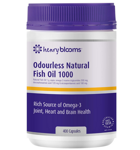 Henry Blooms Omega 3 ODOURLESS Natural Fish Oil 1000mg 400 Capsules Henry Blooms Omega 3 ODOURLESS Natural Fish Oil 1000mg 400 Capsules