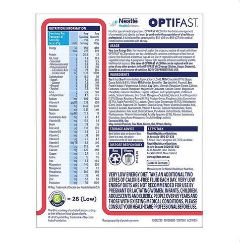 OPTIFAST VLCD Bar Berry Crunch - 6 Pack 65g Bars 390g OPTIFAST VLCD Bar Berry Crunch - 6 Pack 65g Bars 390g