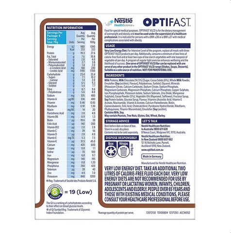 OPTIFAST VLCD Bar Chocolate - 6 Pack 70g Bars 420g (Ships November) OPTIFAST VLCD Bar Chocolate - 6 Pack 70g Bars 420g (Ships November)
