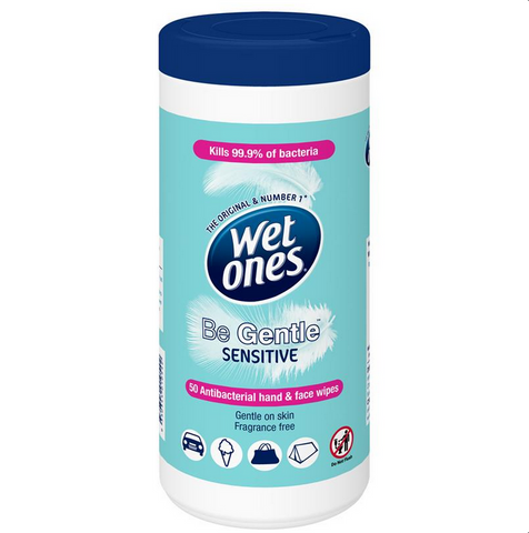 Wet Ones Be Gentle Sensitive Antibacterial Hand & Face 50 Wipes Wet Ones Be Gentle Sensitive Antibacterial Hand & Face 50 Wipes