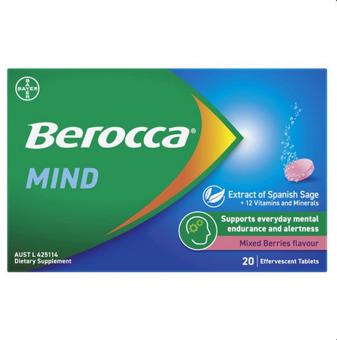 Berocca Mind Mixed Berries 20 Effervescent Tablets (Expiry 05/2026) Berocca Mind Mixed Berries 20 Effervescent Tablets (Expiry 05/2026)