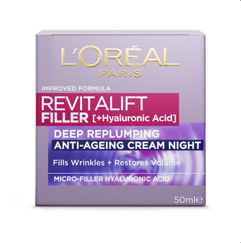 L'Oreal Paris Revitalift Filler Anti-Ageing Revolumising Night Cream With Hyaluronic Acid Moisturiser 50mL L'Oreal Paris Revitalift Filler Anti-Ageing Revolumising Night Cream With Hyaluronic Acid Moisturiser 50mL