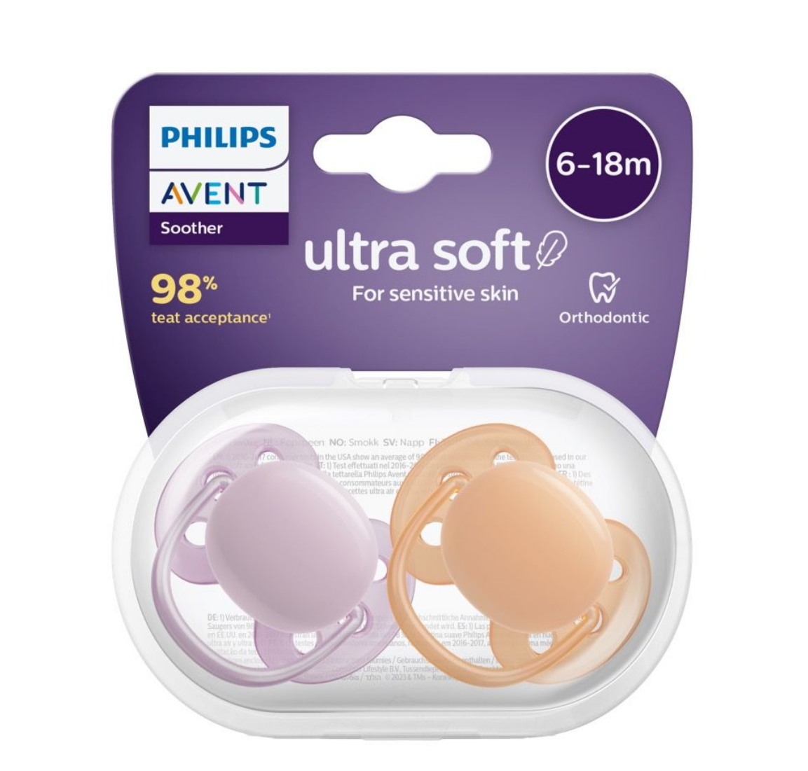 Avent Ultra Soft Soother Plain 6-18 Months 2 Pack