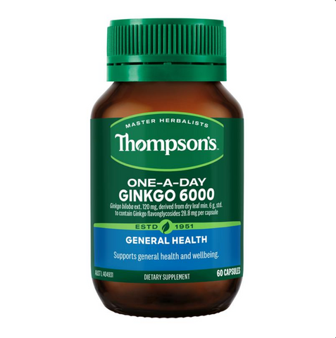 Thompson's One-A-Day Ginkgo Biloba 6000mg 60 Capsules Thompson's One-A-Day Ginkgo Biloba 6000mg 60 Capsules