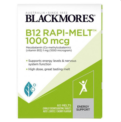 Blackmores B12 Rapi-Melt 1000mcg Cherry Flavour 60 Tablets Blackmores B12 Rapi-Melt 1000mcg Cherry Flavour 60 Tablets