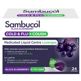 Sambucol Cold & Flu + Cough Medicated Liquid Center 24 Lozenges