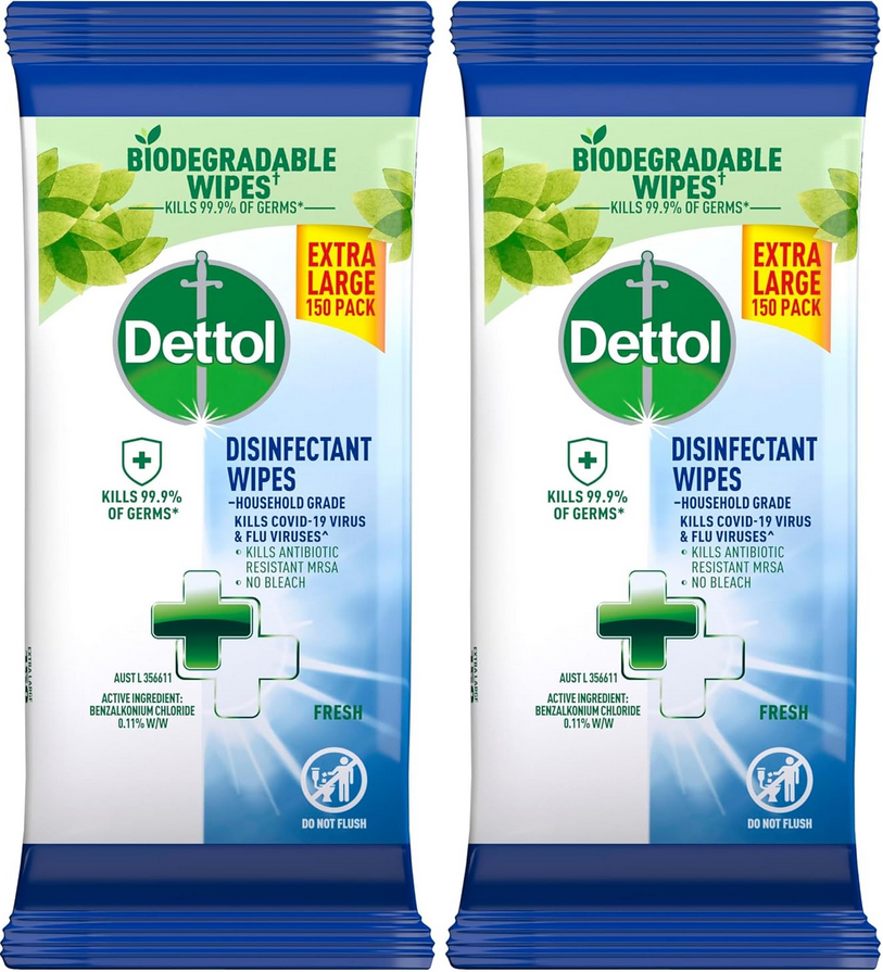 Dettol Multipurpose Disinfectant Wipes Fresh 2 x 150 Pack