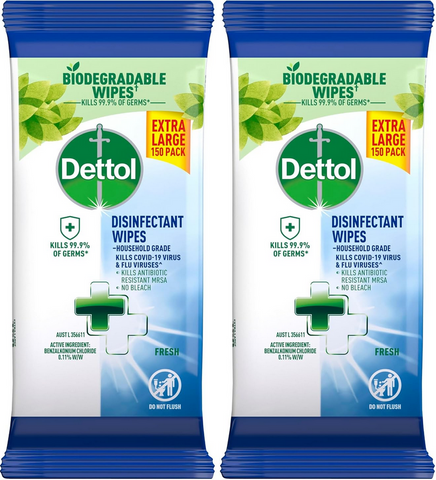Dettol Multipurpose Disinfectant Wipes Fresh 2 x 150 Pack Dettol Multipurpose Disinfectant Wipes Fresh 2 x 150 Pack