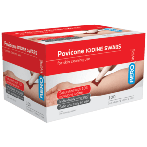 AEROWIPE 10% Povidone Iodine Swabs 60 x 33mm 100 Packs AEROWIPE 10% Povidone Iodine Swabs 60 x 33mm 100 Packs