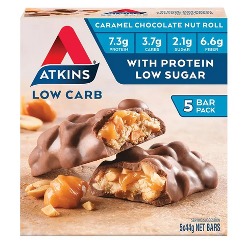 Atkins Caramel Chocolate Nut Roll 5 bars x 44g Atkins Caramel Chocolate Nut Roll 5 bars x 44g