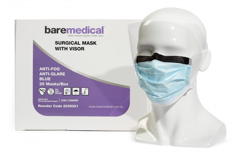 Face Mask - Baremedical Surgical with Visor Disposable Face Masks Level 2 25 PCs Box