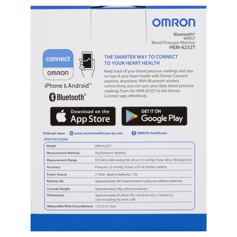 Omron HEM 6232T Bluetooth Wrist Blood Pressure Monitor