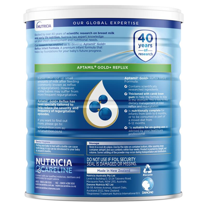 Aptamil Gold+ Reflux Baby Infant Formula Regurgitation or Mild Reflux From Birth to 12 Months 900g Aptamil Gold+ Reflux Baby Infant Formula Regurgitation or Mild Reflux From Birth to 12 Months 900g