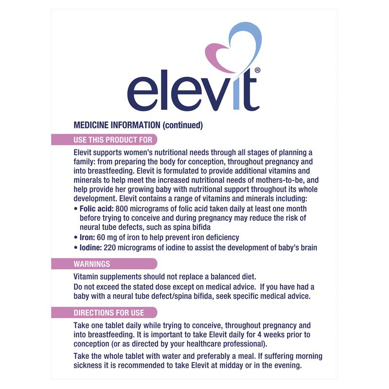 Elevit Pregnancy Multivitamin Tablets 100 Pack (100 Days) (Limit of ONE per Order) Elevit Pregnancy Multivitamin Tablets 100 Pack (100 Days) (Limit of ONE per Order)