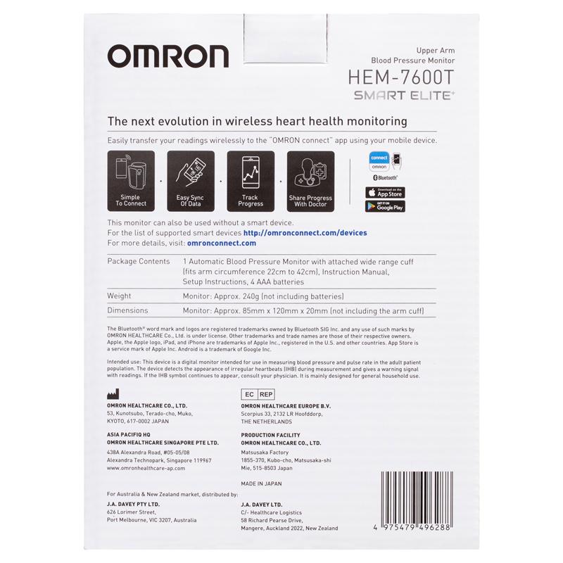 Omron Smart Elite HEM 7600T Blood Pressure Monitor Bluetooth Tubeless Omron Smart Elite HEM 7600T Blood Pressure Monitor Bluetooth Tubeless