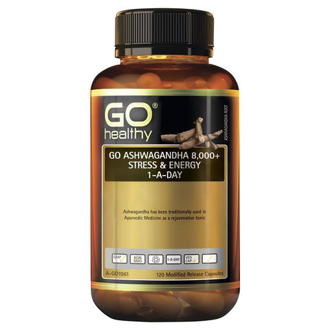 Go Healthy Ashwagandha 8000+ Stress & Energy 1-a-day 120 Vege Capsules Go Healthy Ashwagandha 8000+ Stress & Energy 1-a-day 120 Vege Capsules