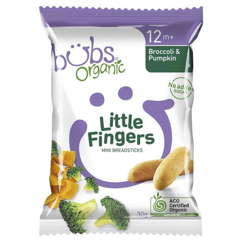 Bubs Organic Little Fingers Broccoli & Pumpkin 12 Months+ 30g Bubs Organic Little Fingers Broccoli & Pumpkin 12 Months+ 30g