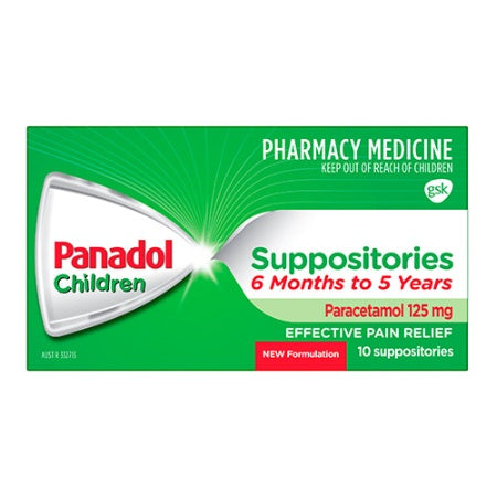 Panadol Children Suppositories 6 Months - 5 Years Paracetamol 125mg 10 Pack (Limit of ONE per Order) Panadol Children Suppositories 6 Months - 5 Years Paracetamol 125mg 10 Pack (Limit of ONE per Order)
