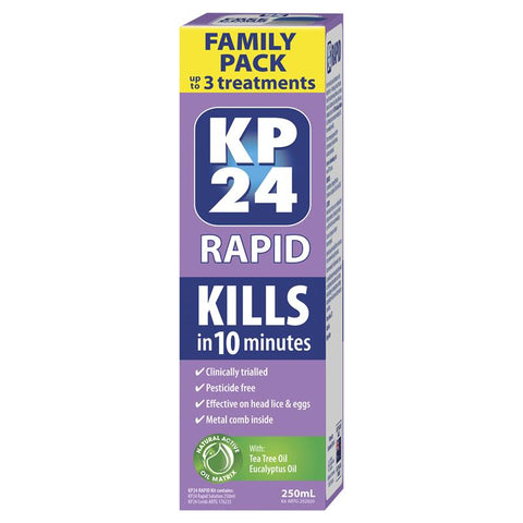 KP24 Rapid 10 Minute Head Lice/Nit Solution 250ml with Comb Family Pack 250ml