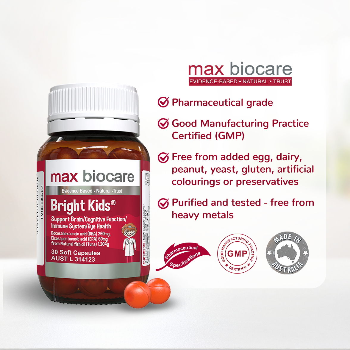 MAX BIOCARE Bright Kids 2 x 30 Soft Capsules (Expiry 11/2025) - Special Bundles MAX BIOCARE Bright Kids 2 x 30 Soft Capsules (Expiry 11/2025) - Special Bundles