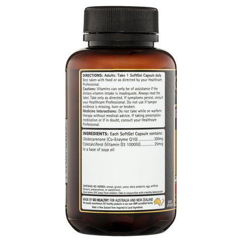 GO Healthy CoQ10 300mg + Vitamin D3 1000IU 90 Softgel Capsules GO Healthy CoQ10 300mg + Vitamin D3 1000IU 90 Softgel Capsules