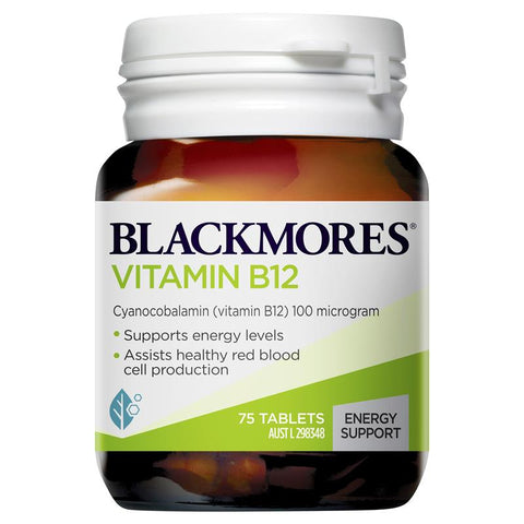 Blackmores Vitamin B12 (Cyanocobalamin) 100mcg 75 Tablets Blackmores Vitamin B12 (Cyanocobalamin) 100mcg 75 Tablets