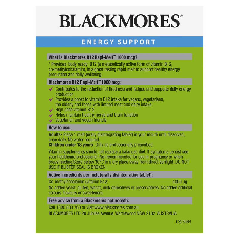 Blackmores B12 Rapi-Melt 1000mcg 60 Tablets Blackmores B12 Rapi-Melt 1000mcg 60 Tablets