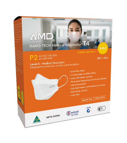 Face Mask - NANO-TECH Particulate Respirator - T4 Level 3 Medical Respirator with Four Layers 50 Pack