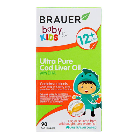 Brauer Baby & Kids Ultra Pure Cod Liver Oil with DHA 90 Soft Capsules Brauer Baby & Kids Ultra Pure Cod Liver Oil with DHA 90 Soft Capsules