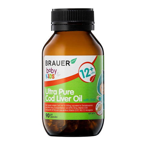 Brauer Baby & Kids Ultra Pure Cod Liver Oil with DHA 90 Soft Capsules Brauer Baby & Kids Ultra Pure Cod Liver Oil with DHA 90 Soft Capsules