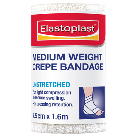 Elastoplast Medium Weight Crepe Bandage Unstretched 7.5cm x 1.6m Elastoplast Medium Weight Crepe Bandage Unstretched 7.5cm x 1.6m