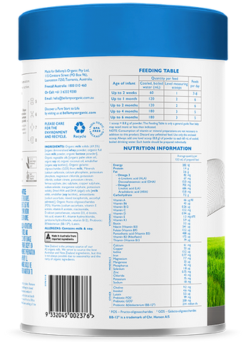 Bellamy’s Organic Beta Genica-8 Step 1 Infant Formula 0 - 6 Months 800g Bellamy’s Organic Beta Genica-8 Step 1 Infant Formula 0 - 6 Months 800g