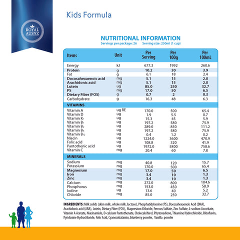 Royal AUSNZ Kids Formula From 3+ Years Vanilla Flavour 900g Royal AUSNZ Kids Formula From 3+ Years Vanilla Flavour 900g