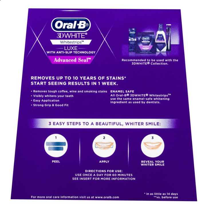 Oral B 3D White Luxe Advanced Seal 14 Teeth Whitening Treatments