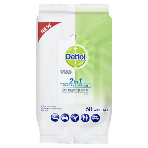 Dettol 2 in 1 Hands & Surfaces Antibacterial 60 Wipes Dettol 2 in 1 Hands & Surfaces Antibacterial 60 Wipes