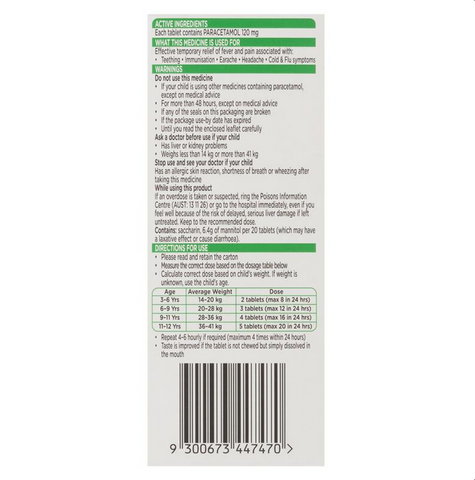 Panadol Children Chewable Tablets 3 Years+ 24 Tablets (LIMIT of ONE per Order) Panadol Children Chewable Tablets 3 Years+ 24 Tablets (LIMIT of ONE per Order)