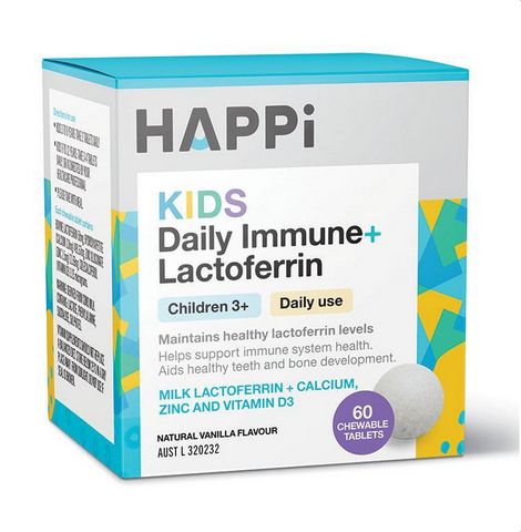 Happi Kids Daily Immune + Lactoferrin Chewable 60 Tablets Happi Kids Daily Immune + Lactoferrin Chewable 60 Tablets