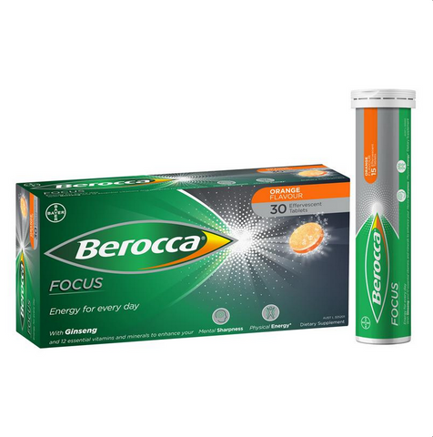 Berocca Focus Vitamin B & C Orange Flavour With Ginseng Energy Effervescent Tablets 30 Pack Berocca Focus Vitamin B & C Orange Flavour With Ginseng Energy Effervescent Tablets 30 Pack
