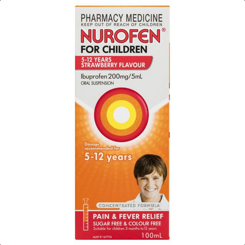 Nurofen For Children 5- 12 Years Ibuprofen 200mg/5mL Strawberry 100mL (Limit ONE per Order) Nurofen For Children 5- 12 Years Ibuprofen 200mg/5mL Strawberry 100mL (Limit ONE per Order)