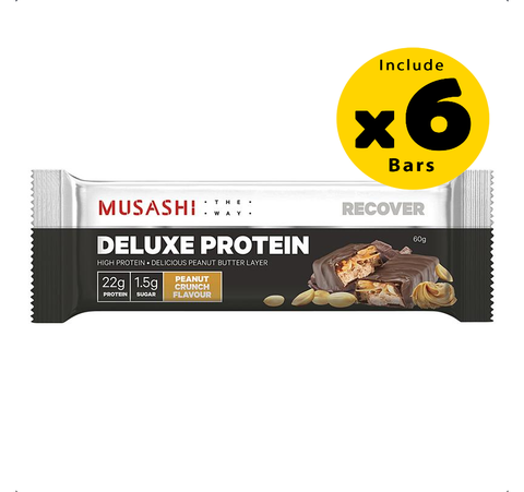 Musashi Deluxe Protein Bar Peanut Crunch 6 x 60g - Pack of 6 Musashi Deluxe Protein Bar Peanut Crunch 6 x 60g - Pack of 6