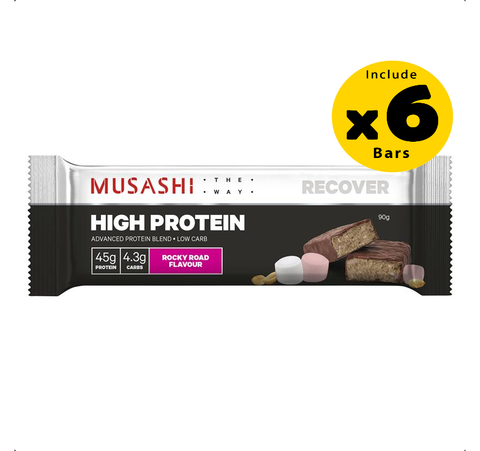 Musashi High Protein Bar Rocky Road 6 x 90g - Pack of 6 Musashi High Protein Bar Rocky Road 6 x 90g - Pack of 6