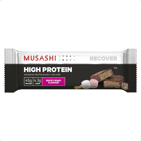 Musashi High Protein Bar Rocky Road 6 x 90g - Pack of 6 Musashi High Protein Bar Rocky Road 6 x 90g - Pack of 6