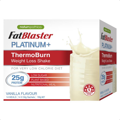 Naturopathica Fatblaster Platinum + ThermoBurn Vanilla Shake 14x50g ( best before 6/24) Naturopathica Fatblaster Platinum + ThermoBurn Vanilla Shake 14x50g ( best before 6/24)