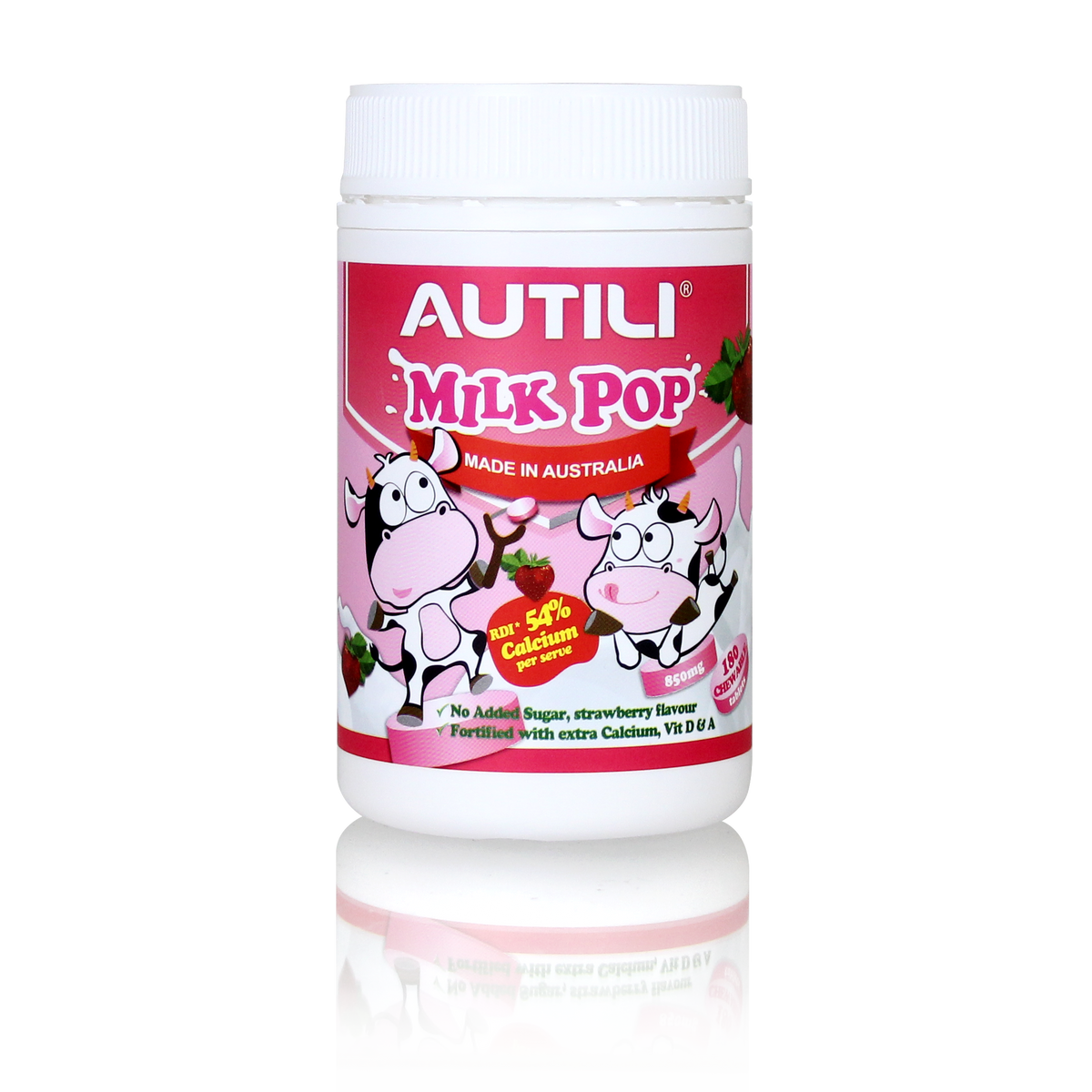 AUTILI Milk Pop Strawberry 850mg 180 Chewable Tablets