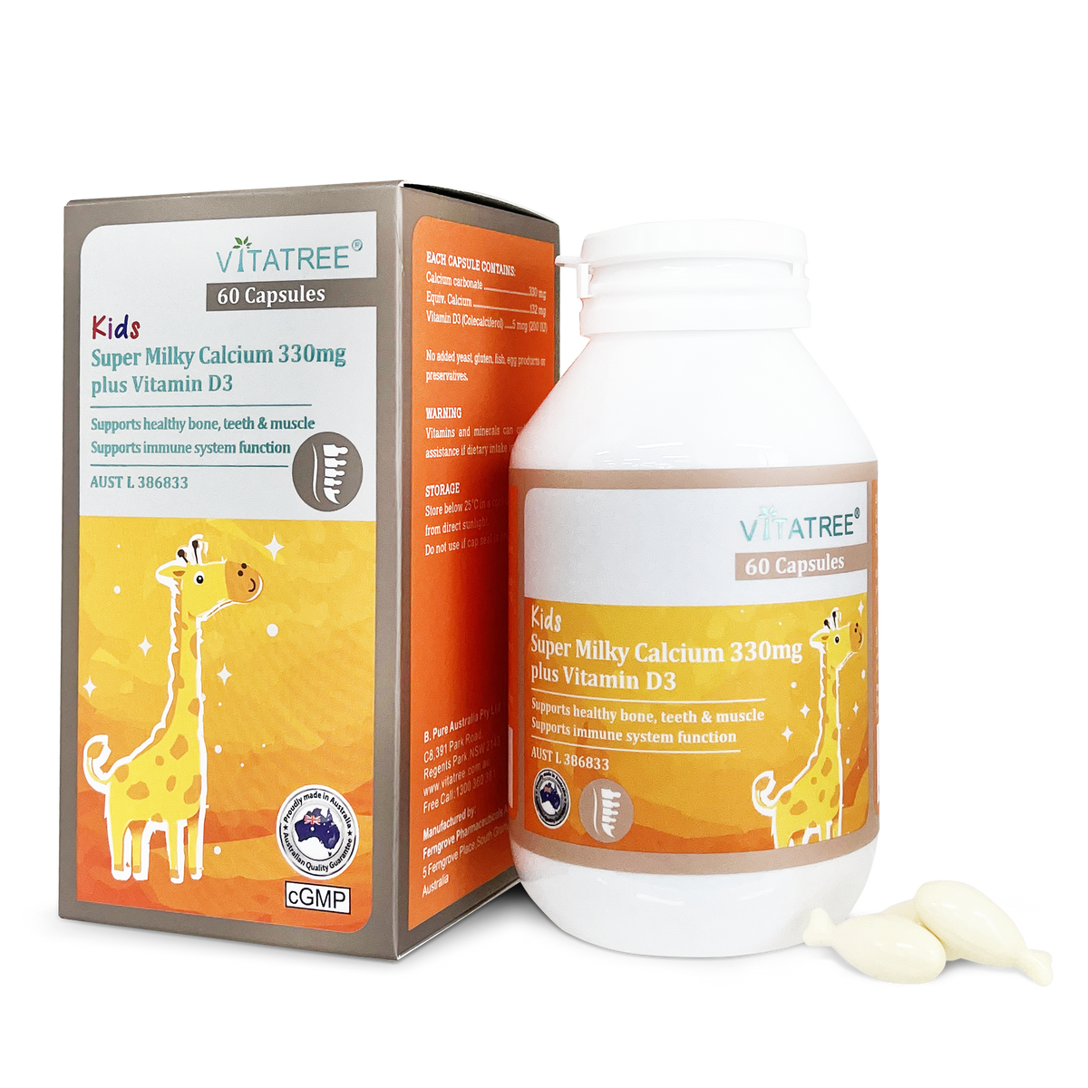 VITATREE Kids Super Milky Calcium 330mg plus Vitamin D3 60 Capsules